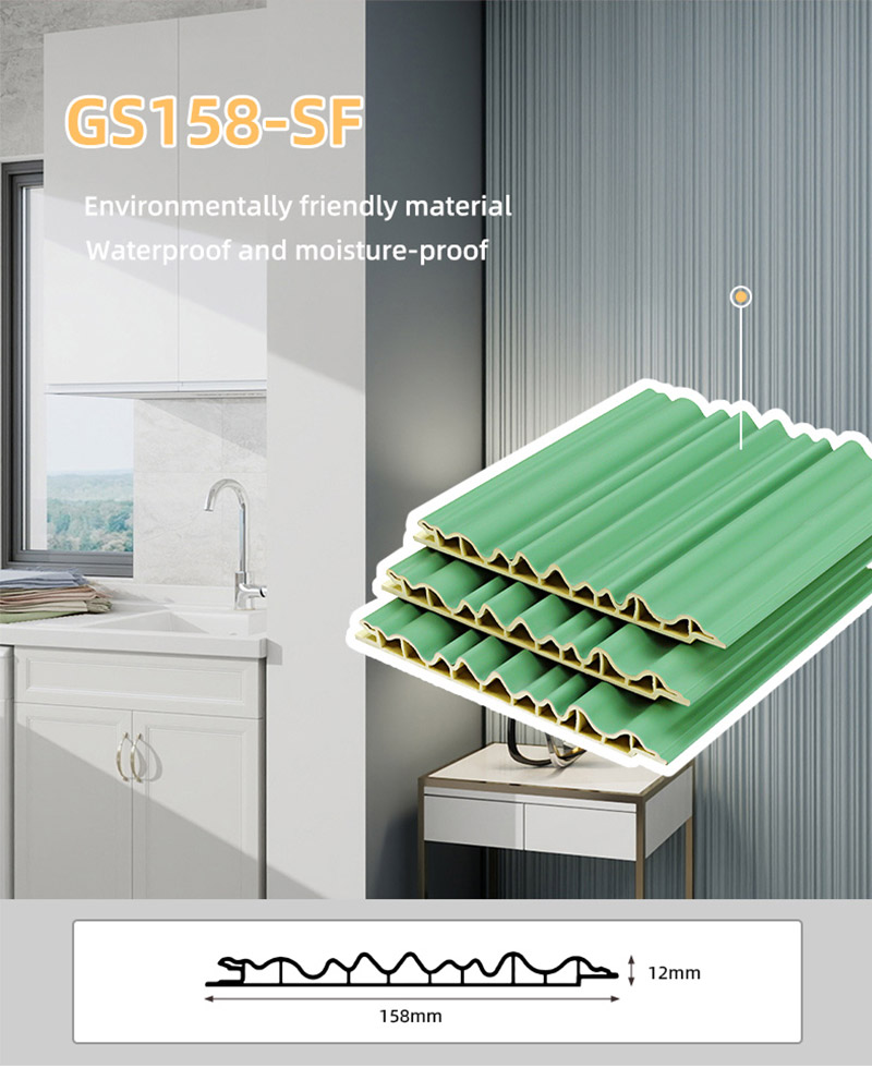 Bảng điều khiển tường WPC h&igrave;nh v&ograve;ng cung b&ecirc;n trong 158 * 12 mm