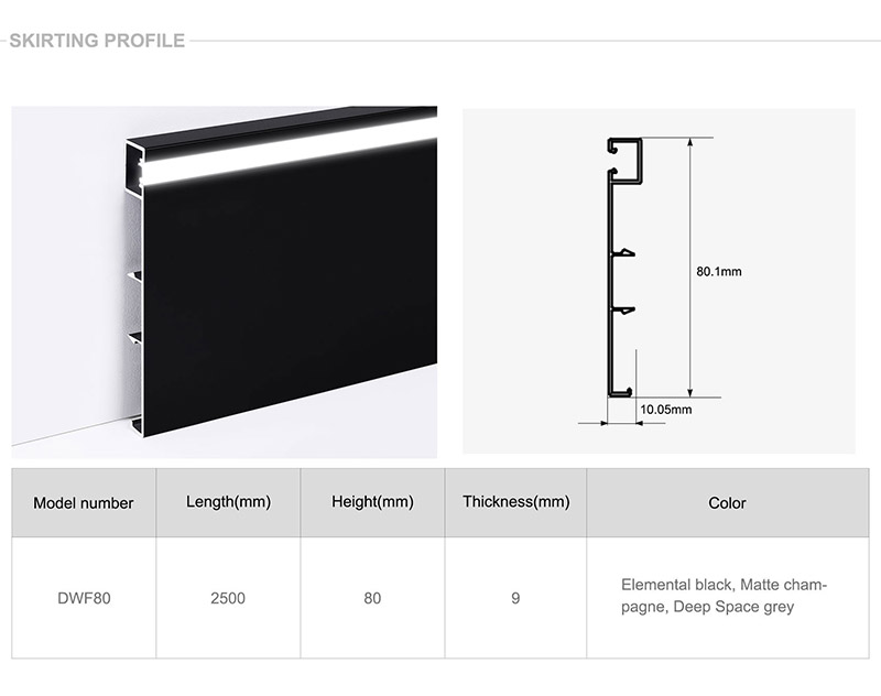 Tấm ốp ch&acirc;n tường hợp kim nh&ocirc;m LED 80 * 9mm