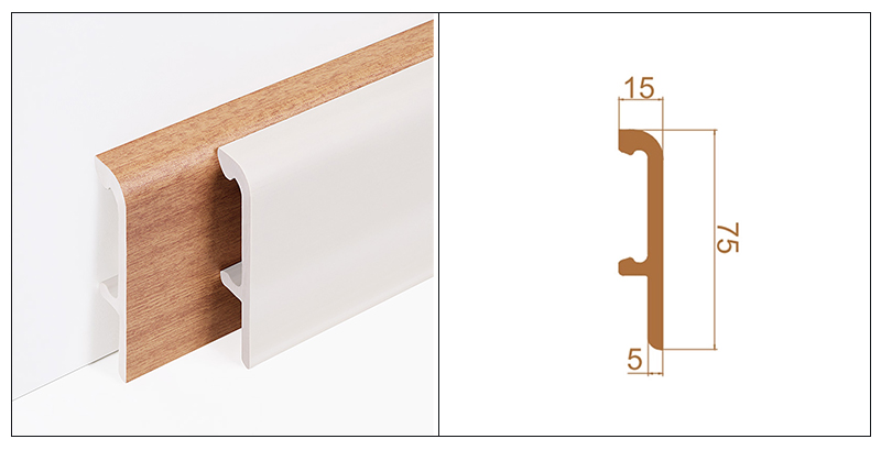 Tấm ốp ch&acirc;n tường kẹp PVC 75 * 15mm
