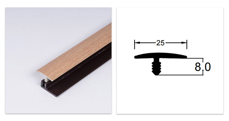 Dải chuyển tiếp s&agrave;n PVC h&igrave;nh chữ T 25 * 8mm
