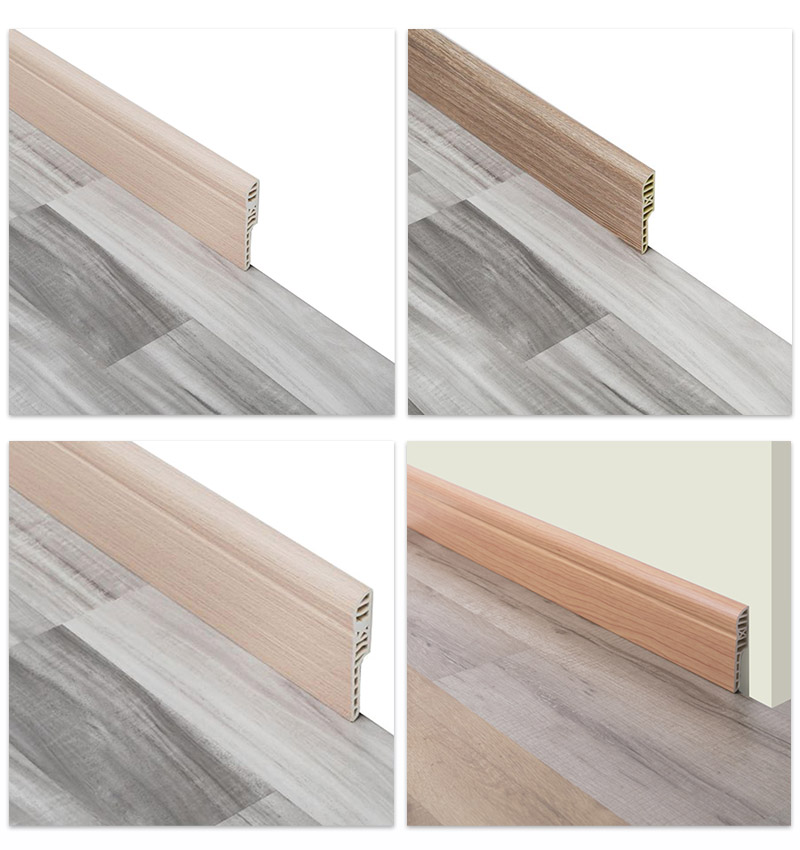 Tấm v&aacute;n ch&acirc;n tường chống thấm tr&ograve;n bằng b&uacute;t ch&igrave; PVC 80 * 15mm