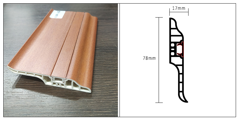 Tấm ốp ch&acirc;n tường ẩn m&oacute;ng tay bằng nhựa PVC 78 * 17mm