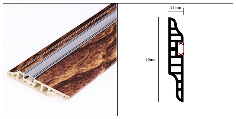 Tấm ốp ch&acirc;n tường ẩn m&oacute;ng tay bằng nhựa PVC 90 * 16mm