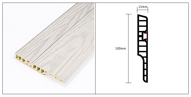 Tấm ốp ch&acirc;n tường ẩn m&oacute;ng tay PVC 100 * 15mm