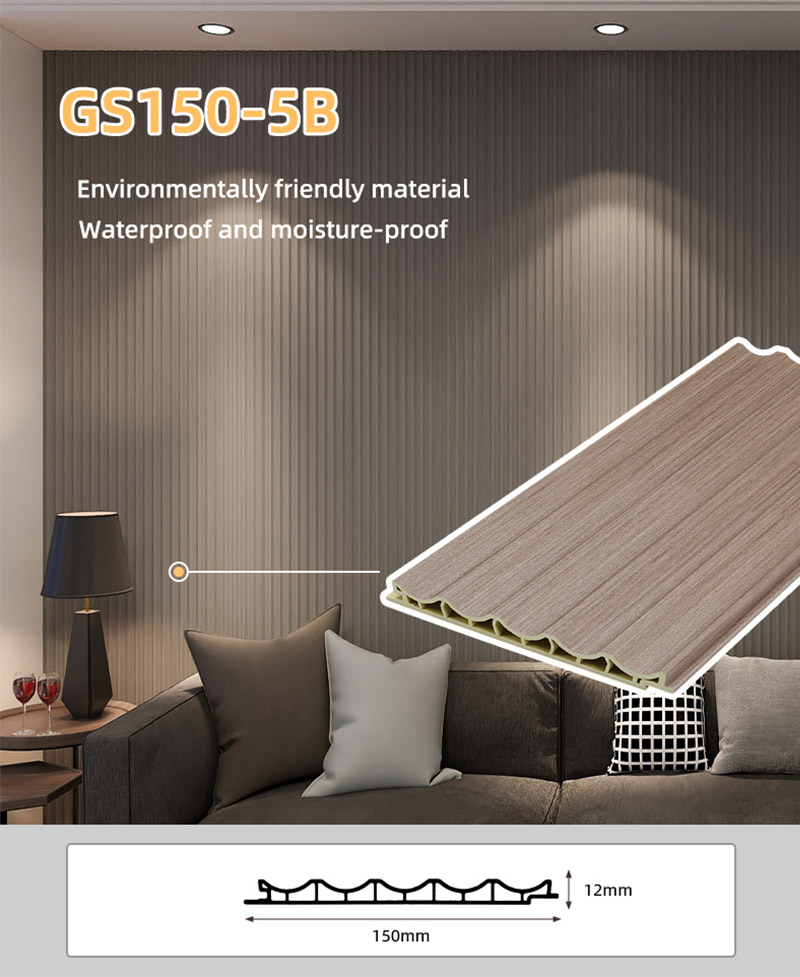 Tấm ốp tường PVC s&oacute;ng hồ quang b&ecirc;n trong 150 * 12 mm