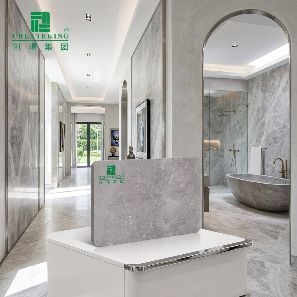 Tấm đá cẩm thạch PVC trong nhà Tấm tường chống cháy có độ bóng cao để trang trí phòng khách hiện đại