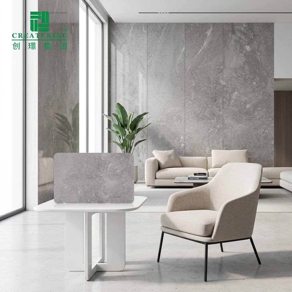 Tấm đá cẩm thạch PVC trong nhà Tấm tường chống cháy có độ bóng cao để trang trí phòng khách hiện đại
