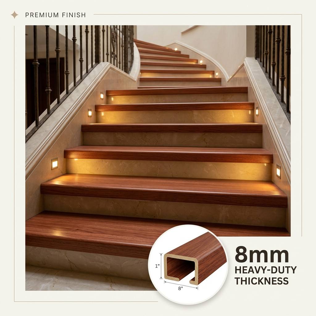 Mũi cầu thang bọc to&agrave;n bộ SPC hạng nặng 8mm d&agrave;nh cho việc tu sửa ng&ocirc;i nh&agrave; sang trọng ở Hoa Kỳ
